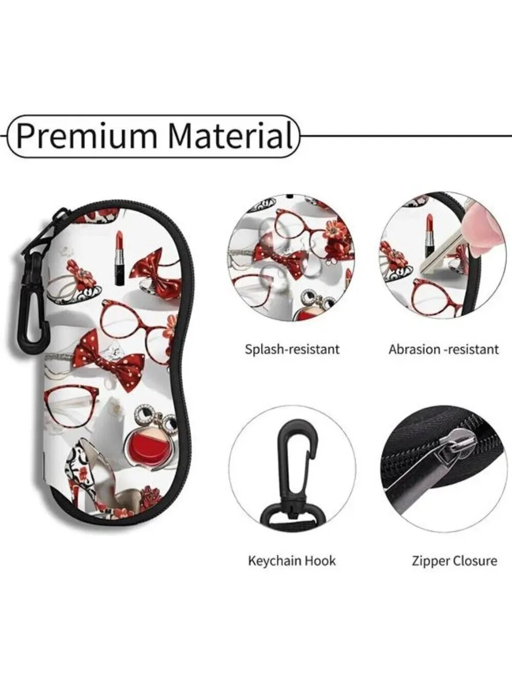 Sunglasses Soft Case Ultra Light Neoprene Zipper Eyeglass Case With Belt